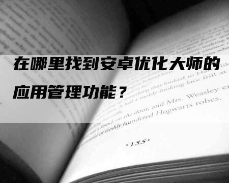 在哪里找到安卓优化大师的应用管理功能？